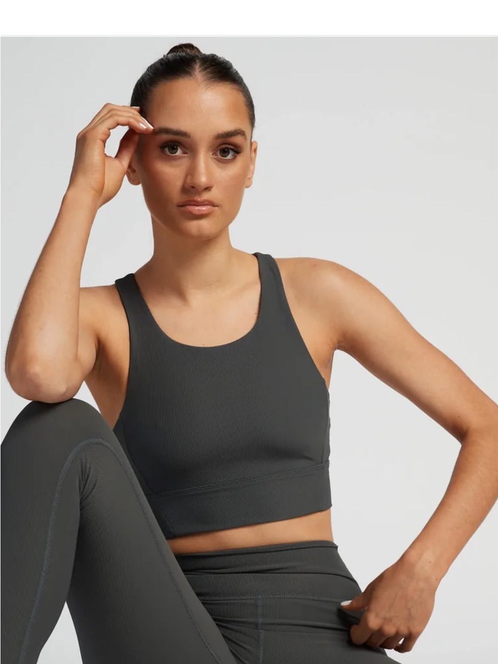 Ribbed High-Neck Sports Bra — Dark Gray